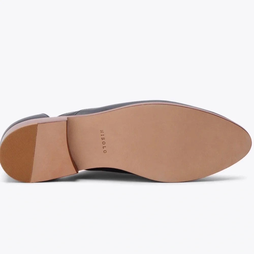 NISOLO Black Leather Emma D'Orsay Oxford Classic Flat Shoes - Picture 12 of 16